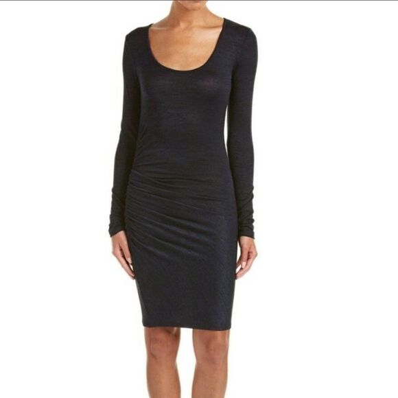 Rag & Bone Jeans Navy Twist Dress Long Sleeve Ruched Scoop Neck Bodycon Size XS - Picture 1 of 10